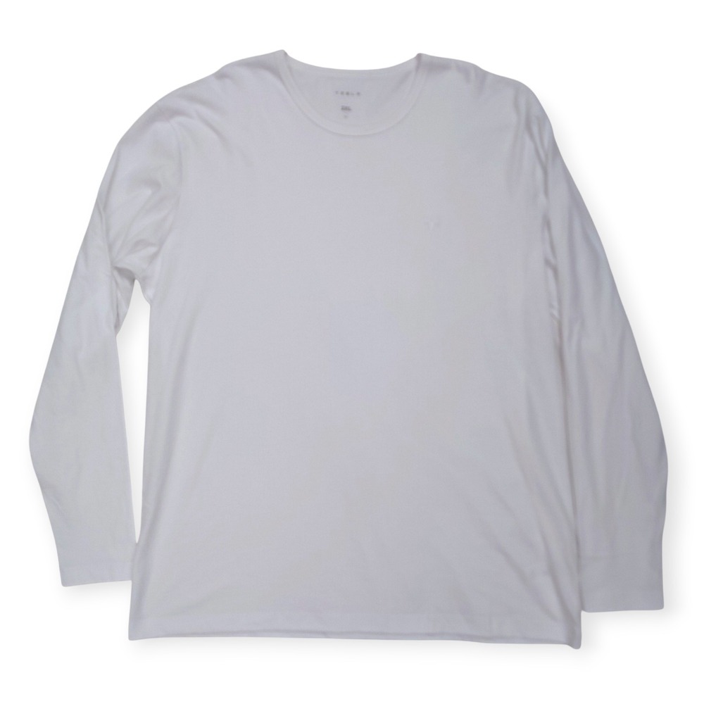 Tesla T Shirt Long Sleeve Men 2XL White Crewneck Minimal Logo Tee EV 100% Cotton